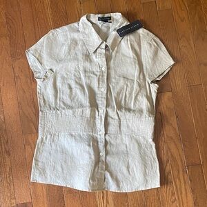 NWT $58 Linen peplum button shirt light beige size 8